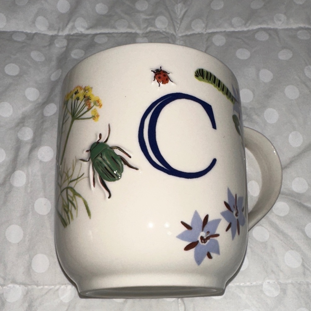 Monogram C Ceramic Mug with Floral & Bug Motif anthropologie - Picture 2 of 6